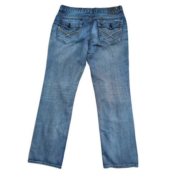 Y2K Relaxed Straight Embroidered Flap Pocket Jeans 36x34 Preppy Grunge High Rise - Picture 2 of 7